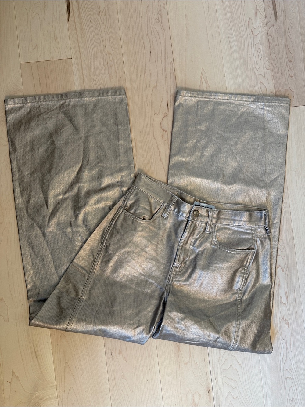 NWOT DKNY Metallic Gold Very Wide-Leg Loose Fit Jeans 26